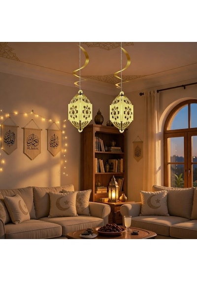 Ramazan Otantik Kandil Gold Parlak 2'li 4d Asmalı Süs 25 Cm