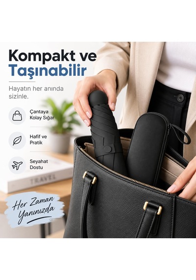 Sena Ticaret Mini Kapsül Şemsiye - Uv Korumalı Portatif Katlanır Siyah