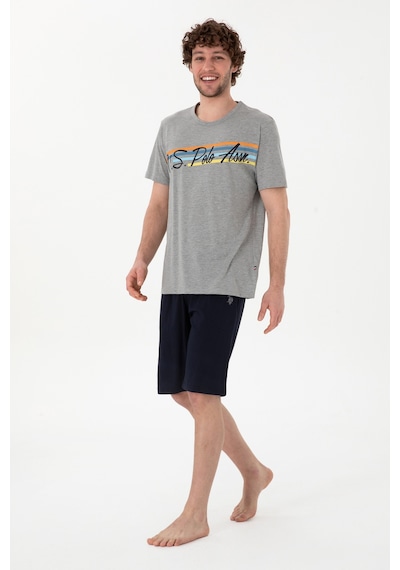 U.S. Polo Assn. Erkek Bisiklet Yaka Gri Melanj Pijama Takımı 50309481-VR086