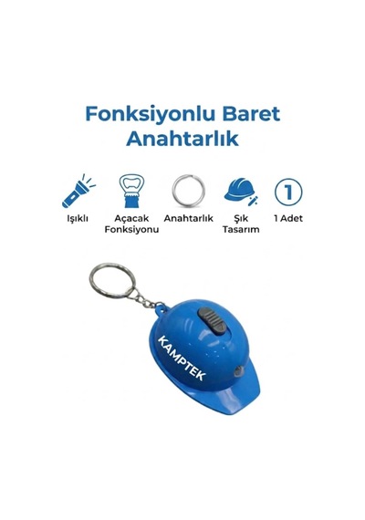 Baret Tasarım Anahtarlık Açacak Fonksiyonlu Işıklı Tasarım Anahtarlık Baret Mavi Mavi