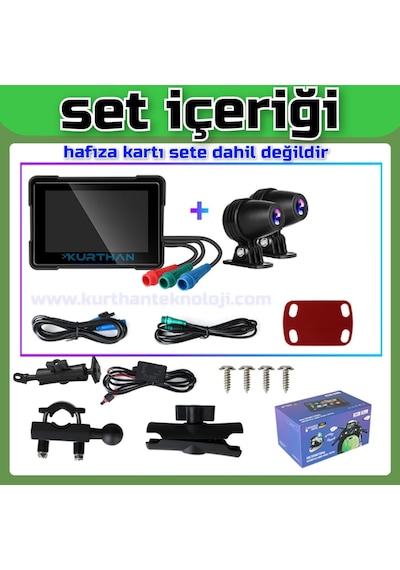 2 Tekerli Araçlar İçin 5'' Dvr Monitör + Ön Ve Arka Kamera Carplay Ve Android Auto