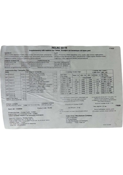 Relac 22-19 ithal Hayvansal içerikli Kuzu-Oğlak Mama- 25 Kg