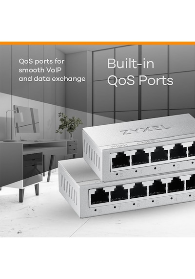 Zyxel 5-port Gigabit 10/100/1000 Unmanaged Ethernet Switchı Ethernet Splitter Masaüstü Veya Duvara Montaj Gs-105b V5