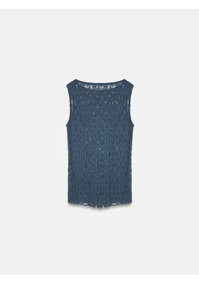 Dilvin 21202 Dantel Detaylı Kolsuz Top-indigo İndigo