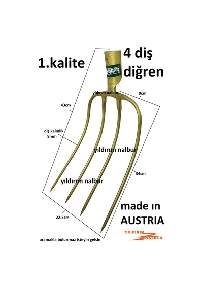 Diğren 4 Diş Yaba Saman Atma Dörtlü Bel Avusturya