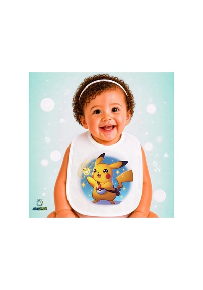 Pikachu Keten Bebek Mama Önlüğü Yumuşak - Emici - Yıkanabilir - Özel Tasarım P156 Çok Renkli