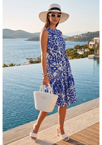 Lela Desenli Regular Fit Kolsuz Bayan Elbise 5865731 Saks