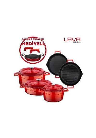 Lava Demir Döküm 5`I Bir Yerde Seti Tencere Seti Sahan
