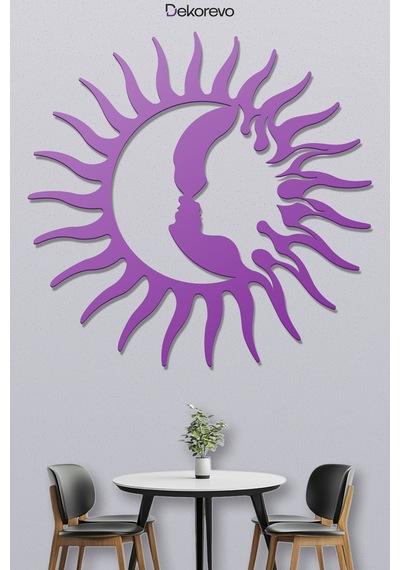 Ay Ve Güneş Metal Duvar Tablosu - Mor - 75 X 75 Cm