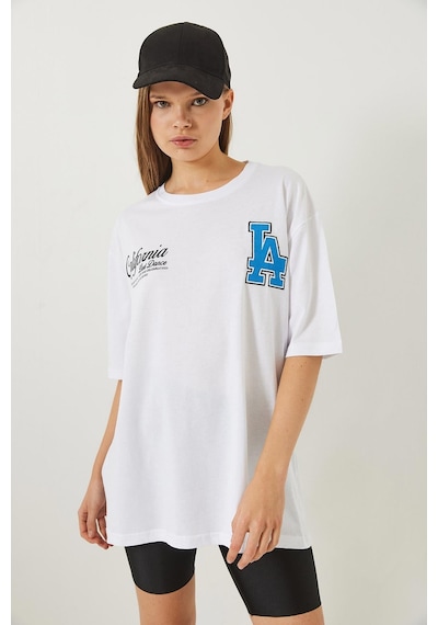 Shade Kadın Los Angeles Baskılı Oversize Kısa Kollu Penye T-shirt 5197 60283079 - Beyaz