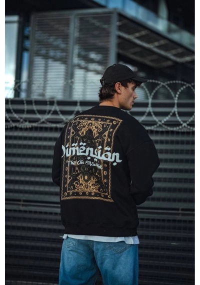 Erkek 3 İplik Pamuklu Bisiklet Yaka Baskılı Sweatshirt - Siyah