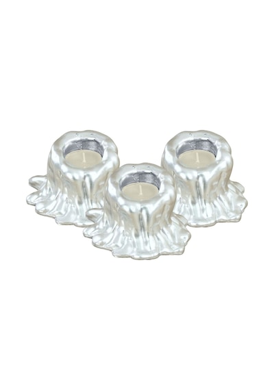 Mumluk Şamdan 3 Adet Tealight Uyumlu Üçlü Küçük Erimiş Mum Model - Gümüş