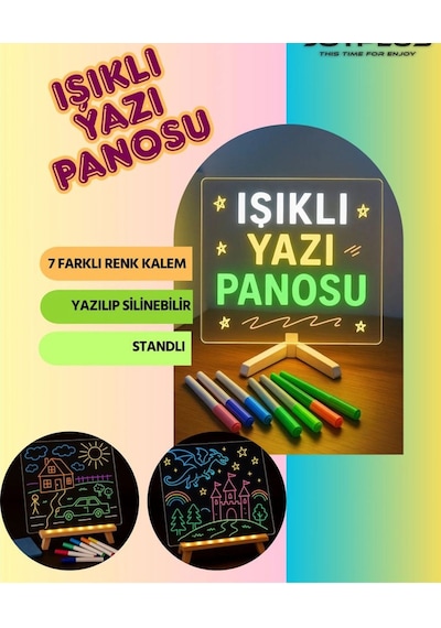 Tedar Neon Işıklı 7 Renk Işık Boyama Kalemli Led Resim Panosu Boyama Tahtası Kalemleri 20 X 20 Najmaddin Standart