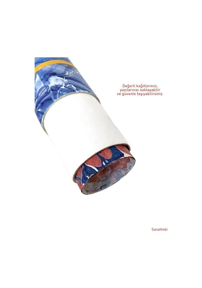 Ebru Desenli Kubur, Fırça, Kağıt , Kalem Saklama Kutusu, Süngerli Silindir Kutu, Fırçalık-no:3 Çok Renkli