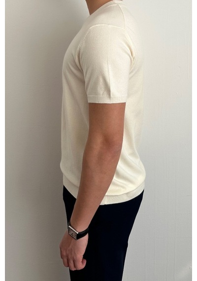 Tarz Cool Erkek Slim Fit Bisiklet Yaka Triko T-shirt Beyaz