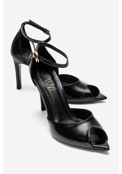 Luvishoes Dona Siyah Cilt Kadın İnce Topuklu Ayakkabı