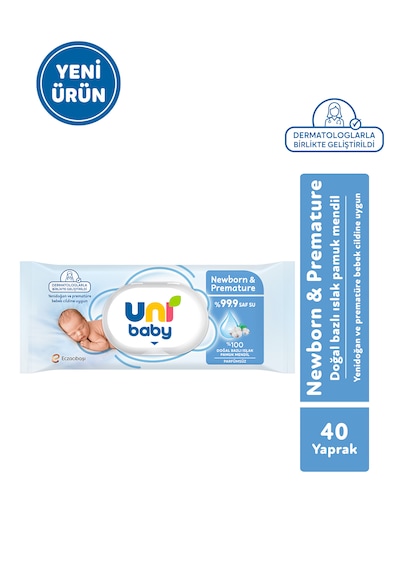 Uni Baby Newborn & Premature Yenidoğan Islak Pamuk Mendil 12x40 480 Yaprak 12'li Set