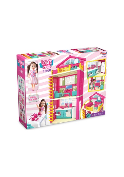 Lola'nın Evi 3 Katlı Mobilyalı Ve Bebekli Oyuncak Ev Seti 40 Cm