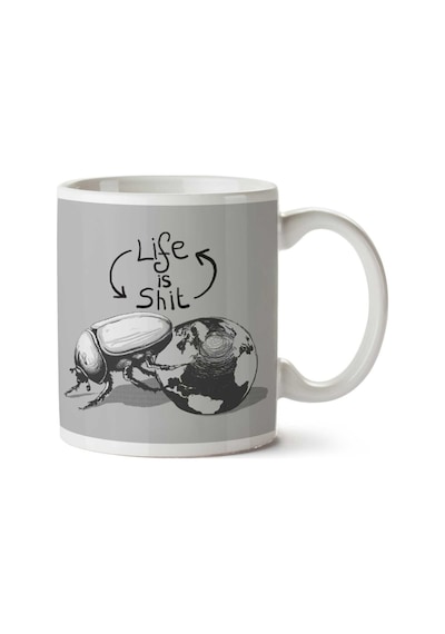 Life İs Shit Dung Beetle Rolling The World İki Tarafı Baskılı Kupa Bardak