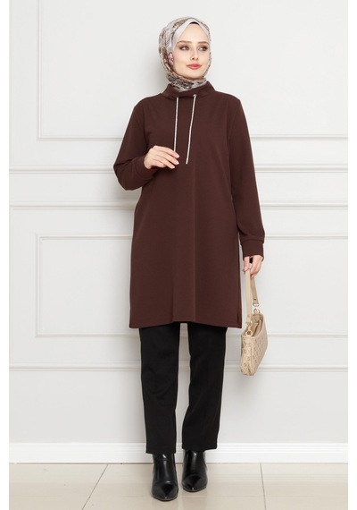 Sevitli Dik Yaka Tunik-kahverengi-4455 Kahverengi