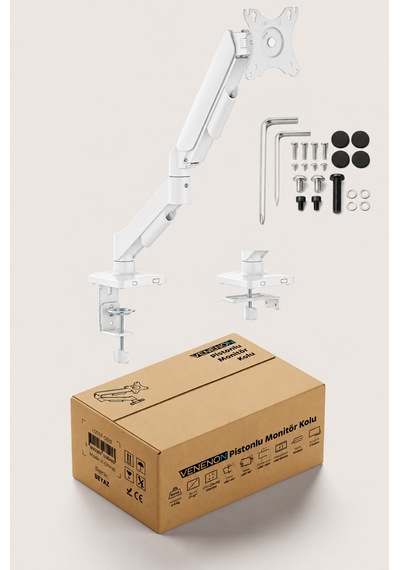 Tek Kollu Monitör Kolu Vesa Uyumlu Hareket Ayarlanabilir Monitör Standı 17-32" 9kg Kapasite Beyaz