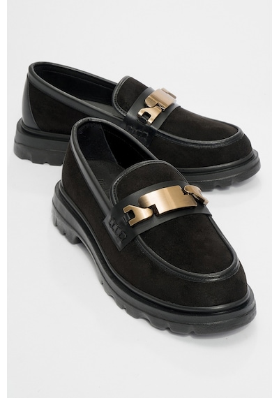 Luvishoes Luvi Shoes Pray Siyah Süet Tokalı Kadın Loafer Ayakkabı Siyah