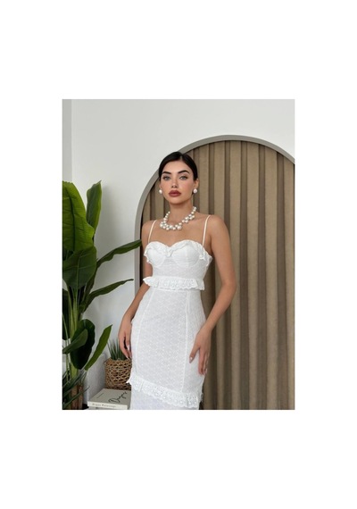 Butik İstanbul Lere Ip Askılı Elbise Beyaz