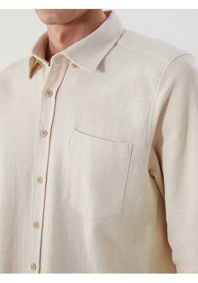 Lcwaıkıkı Classic Ekru Slim Fit Uzun Kollu Armürlü Erkek Gömlek