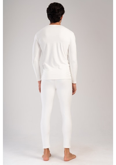 Yake Store Erkek Comfort Kayık Yaka Uzun Kol Iclık Takım - Whıte Beyaz
