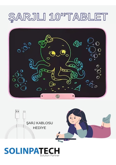 Solinpatech 10'' Şarj Edilebilir Dijital Yazı Çizim Tableti Pembe