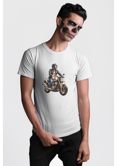 Kask Motorsiklet Dünya Turu Unisex Unisex Beyaz Organik Baskılı T-shirt Penye Yüksek Kalite Beyaz