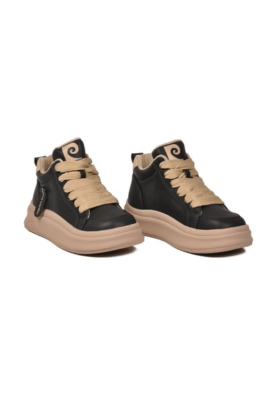 Pierre Cardin Siyah Bilek Boy Kaymaz Taban Kadın Bağcıklı Sneaker 11517 G