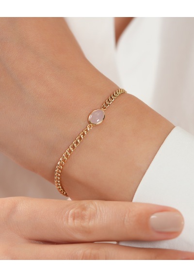 Debora Jewelry 14 Ayar Altın Pembe Kuvars Taşlı Gurmet Bileklik