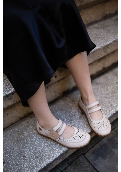 Venüs 2010728 Eren Shoes%bag Hakiki Deri Çift Bantlı Cırtlı Saraç Bej