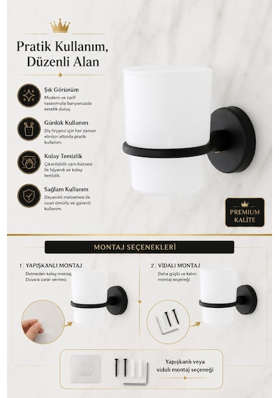 Alper Banyo Lotus Mat Siyah Eko Diş Fırçalık Plastik Tabak Ister Yapıştır Ister Montajla