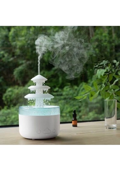 3 Katlı Şelale Yağmur Tasarımlı Ultrasonik Aroma Difüzör 6 Renk Led Işıklı Hava Nemlendirici