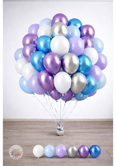 Metalik Mavi Lavanta Balon Seti 30 Adet 11 İnç Gümüş Lila Beyaz Karışık Latex Parti Balonu Metalik Mix