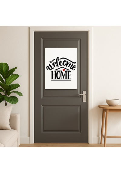 Welcome Home Yazılı Minimalist Cam Tablo Sıcak Ve Modern Karşılama Tasarımı