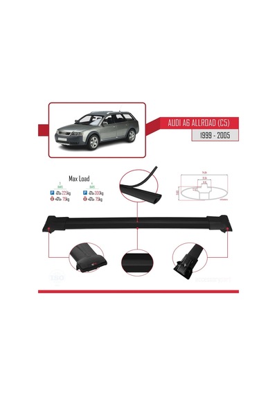 Audi A6 C5 Allroad 1999-2005 Arası İle Uyumlu Fly Model Ara Atkı Tavan Barı Siyah 3 Adet Bar