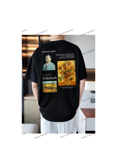 Startmore Unisex Siyah Netherlands Baskılı Oversize Bisiklet Yaka Penye Siyah