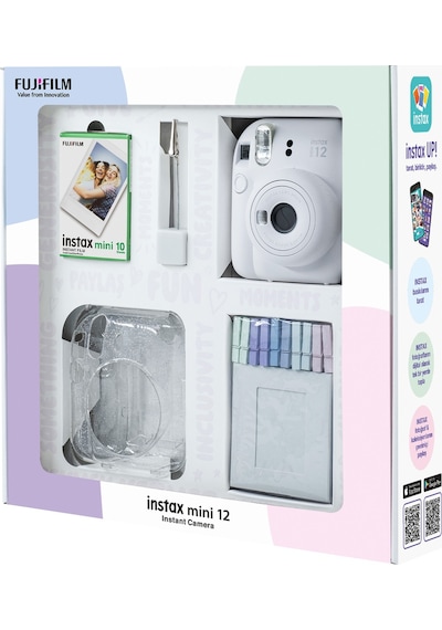 Fujifilm Instax Mini 12 Fotoğraf Makinesi + 10'lu Film Simli Pleksi Kılıf  Beyaz