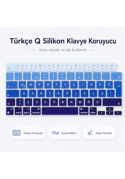 Macbook Pro 14.2 İnç M1 M2 M3 M4 M5 A2442 A2992 Uyumlu Türkçe Q Klavye Koruyucu Mavi Ombre Silikon Diğer