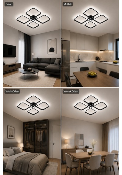 Nuvo Led Plafonyer Avize Beyaz Işık Siyah
