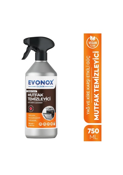 Evonox Clean Ultra Güçlü Mutfak Yüzey Temizleyici Ve Yağ Sökücü - Limon Kokulu Sprey 750 Ml 10'lu Set