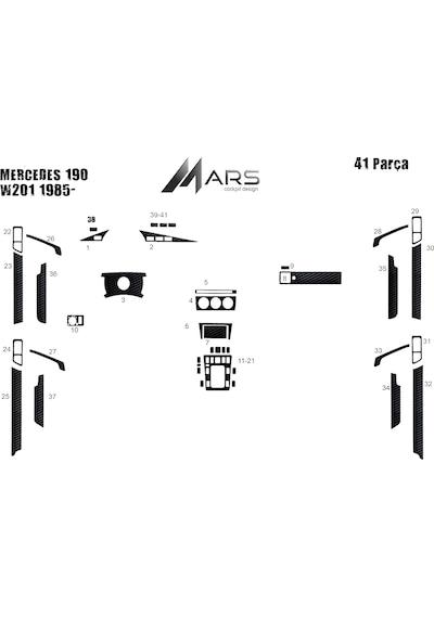 Mercedes 190 Konsol-torpido Kaplama 1983-1993 41 Parça Siyah Karbon