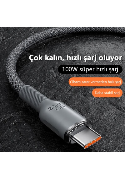 100w Süper Hızlı Şarj Kablosu Type C 1.5m Dayanıklı Dokuma Veri Aktarımlı 1.5 M