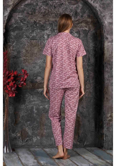 Yazlık Çiçekli Pembe Kısa Kol Pijama Takımı Yeni Sezon SOMON