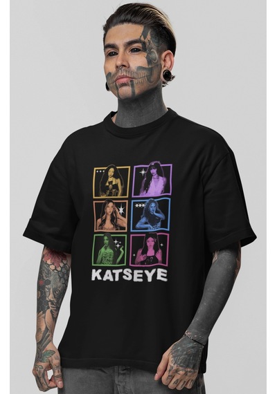 Sevbano Katseye Kpop Müzik Grubu Baskılı Unisex Oversize Tişört Siyah