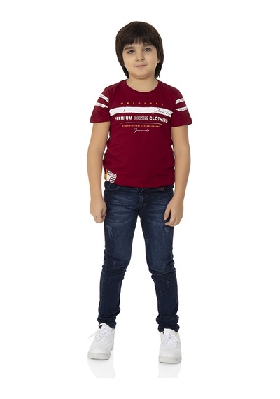 Toontoy Kids Toontoy Erkek Çocuk T-shirt Ön Ve Kol Baskı Bordo