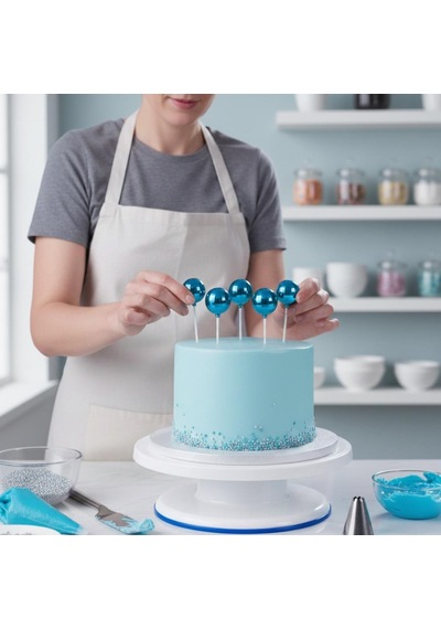 Disko Top Mavi Pasta Ve Tatlı Üzeri Dekoratif Süs 12 Li Set